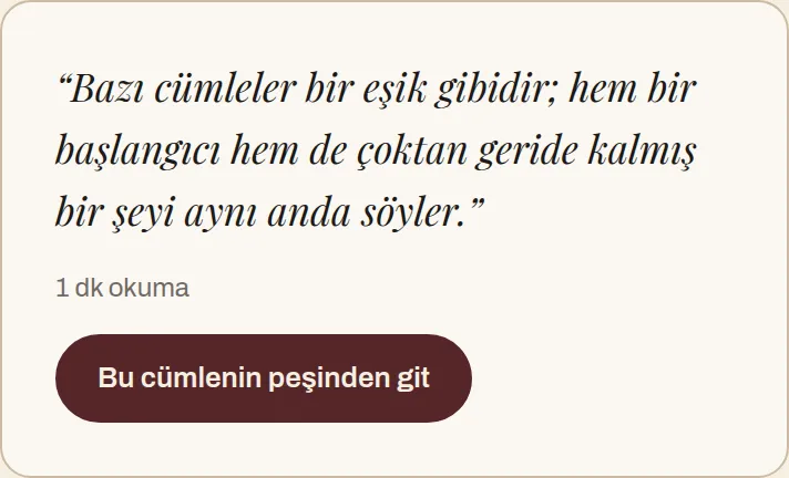 Tek cümle kartının yakın planı ve bu cümlenin peşinden git düğmesi