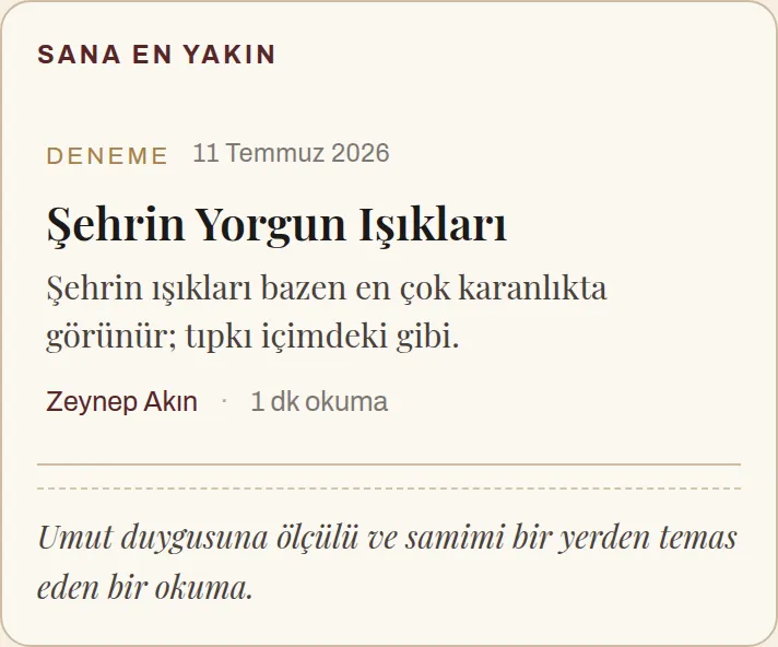 Tek sonuç kartının yakın planı: eserin adı, kısa tanıtımı ve altında neden önerildiğini söyleyen cümle